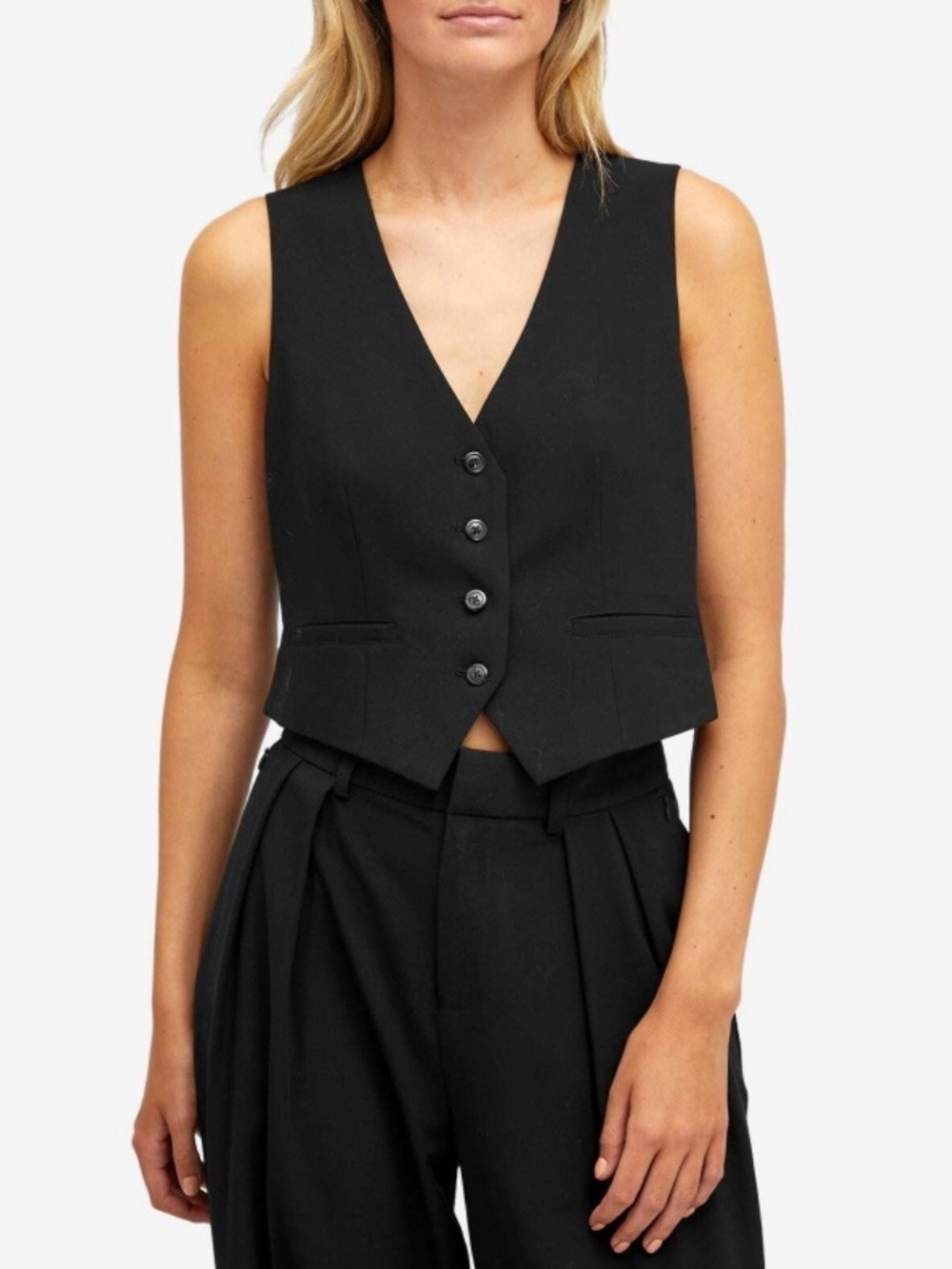 Good American Women's Black Tailored Vest - Modern Formal Layering
